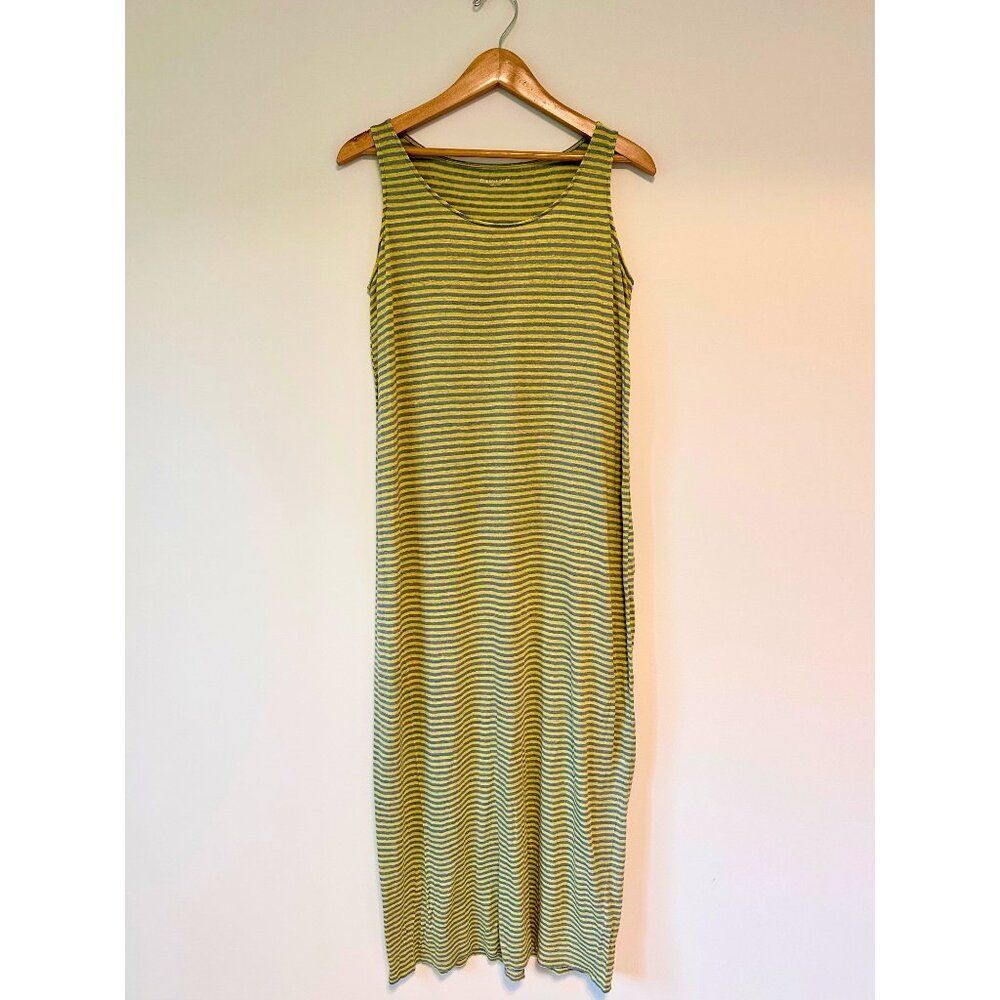 Eileen Fisher Linen Striped Maxi Dress Yellow XS